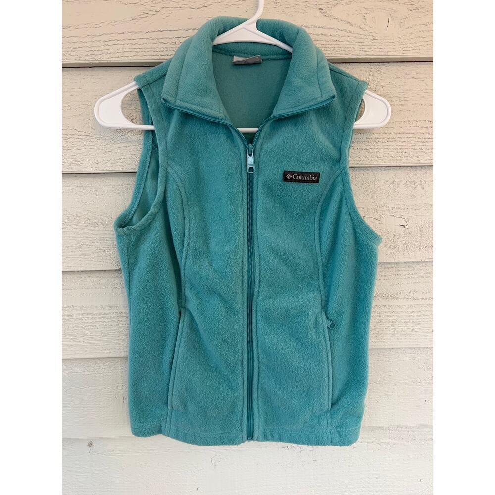 Columbia Fleece Vest Women XS Teal Full Zip Jacket Outdoor Hiking Layer - Picture 2 of 9
